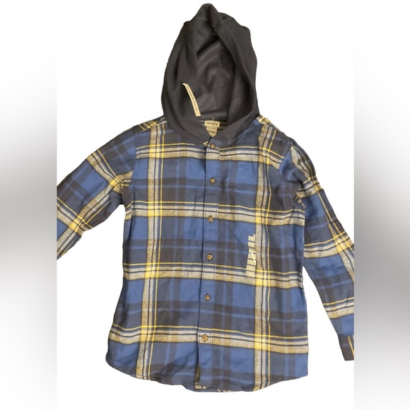 Boys 10/10a Carters Kids button up flannel with Hood - Picture 2 of 6